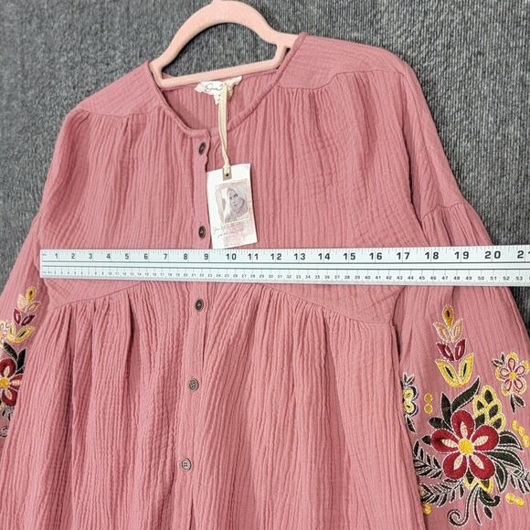 Jessica Simpson Dress Girls M Dusty Rose Boho Long Embroidered Balloon Sleeves - Picture 5 of 13
